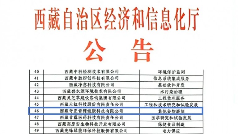 2028·体育官网青稞荣膺创新型中小企业认证，引领青稞产业健康新潮水
